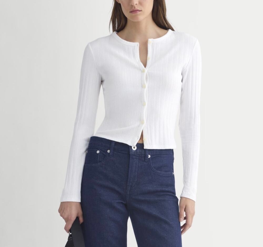 Everlane NWOT Cardigan in Pointelle White Cropped Top Small
